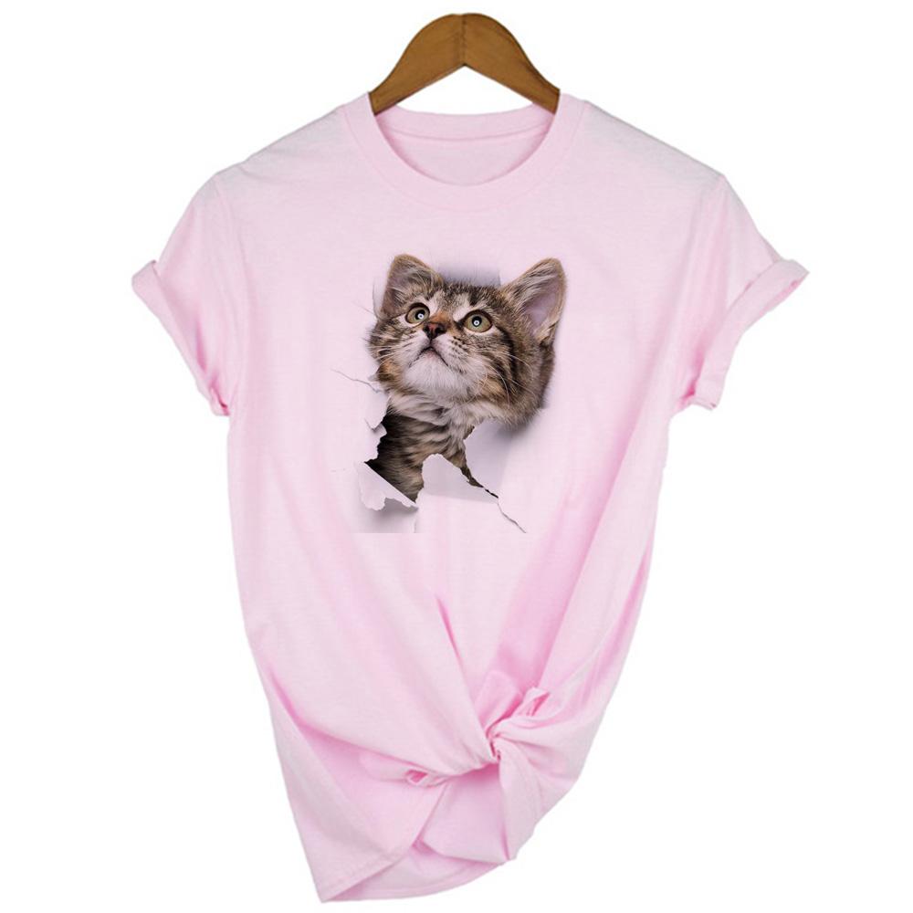 Fashion Cute 3D Cat Print Casual Harajuku T Shirt Summer Casual O Neck Clothes Top Female