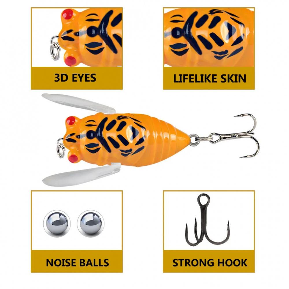Cicada Imitation Soft Bait with Fluttering Wing Surface Lure for Bass Snakehead Topwater Fishing Topwater Popper for Freshwater Saltwater Fishing