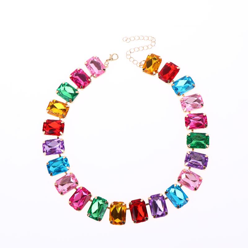 Sparkling Crystal Rhinestone Necklace Fashion Colorful Choker for Women Anniversary Party Gift