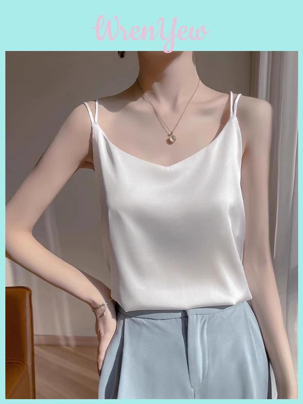 Acetate Material Sleeveless Top With Double Strap Design For Casual Women Wear