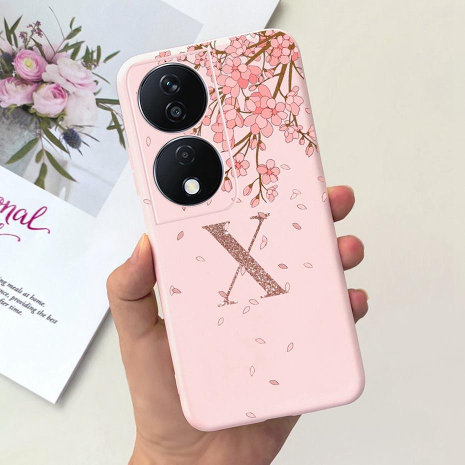 

Case For Honor X7b CLK-LX2 2023 Fashion Crown Sakura Initial Letter Phone Bumper For HonorX7b X 7B 4G Soft Silicon Back Cover Honor X7b имбирный