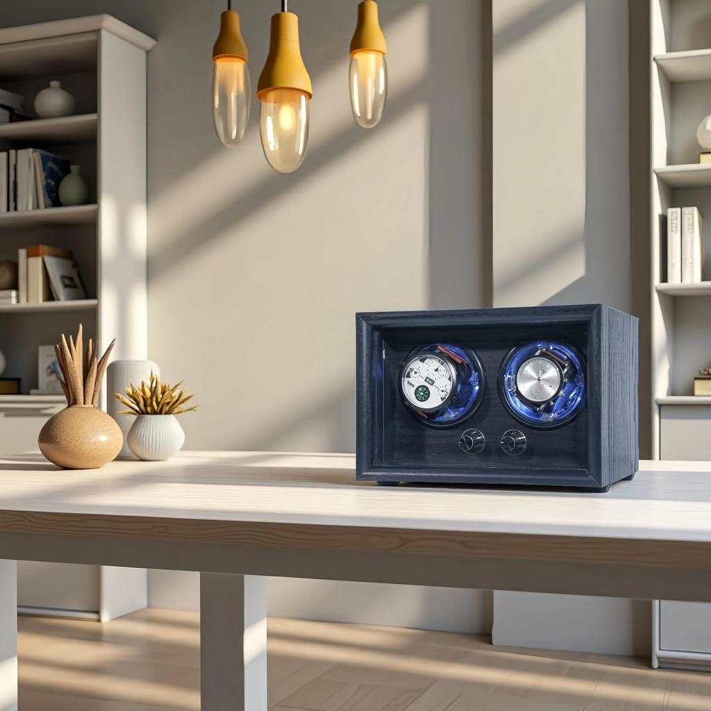 ORYX Automatic Watch Winder, Fits 2 Watches, Automatic Winding, Adjustable Cushion, LED Light, USB Powered, Premium Wood