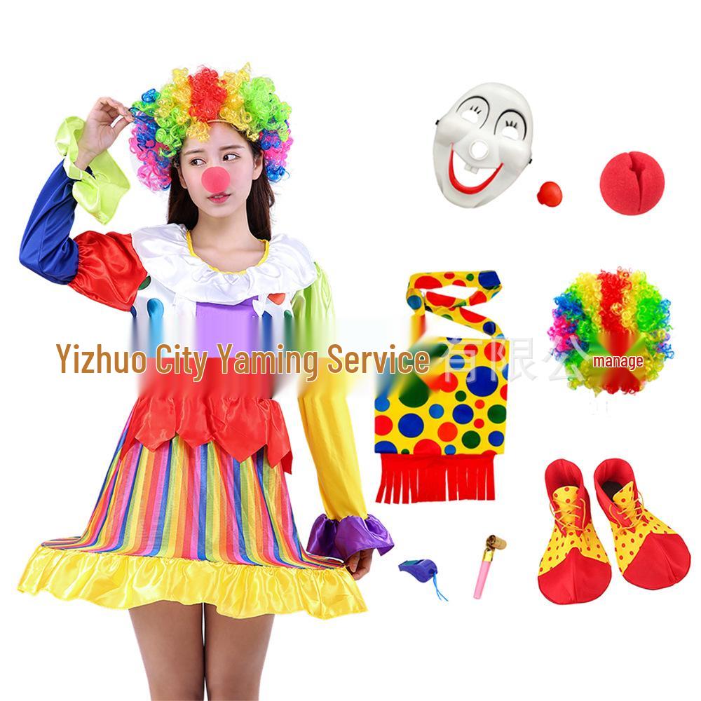 Halloween Clown Costume Set for Adults: Circus Outfit with Wig and Mask