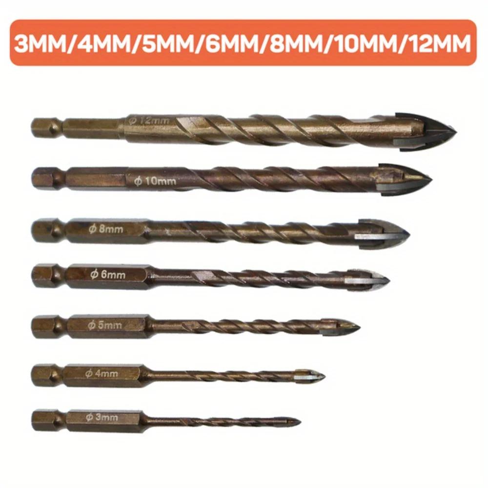 Multi Purpose Drill Bit Set Tungsten Steel Sharp Triangle Design High Hardness for Tile Glass Concrete Marble Wood 3mm 12mm