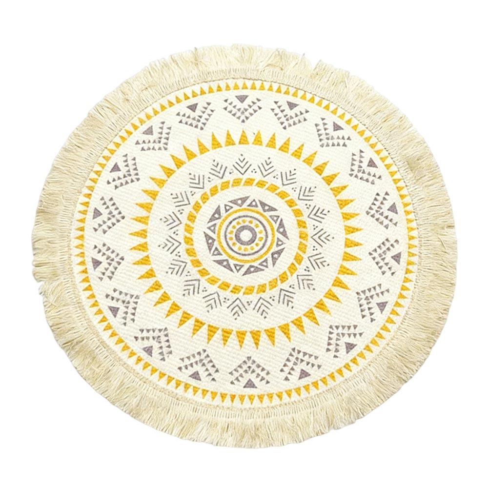 Natural Heat Resistant Bohemian Placemat Non-Slip Weave Round Woven Placemat Jute Tassel Woven Mat Home Party L