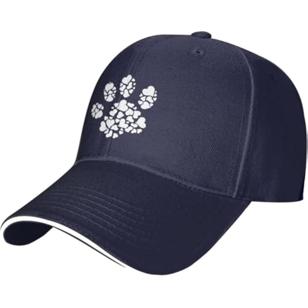 Heart Paw Print Baseball Cap Polyester Adjustable Dog Lover Casual Baseball Hat for Adult