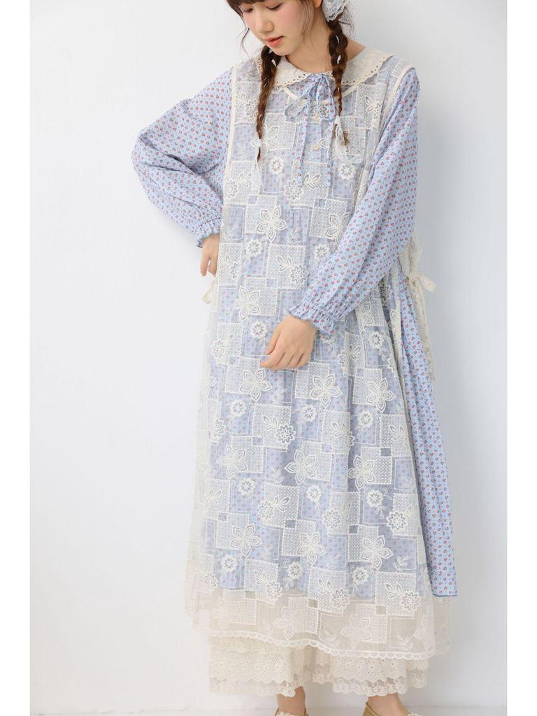 Sweet Mori Girl Embroidered Layered Vest Dress