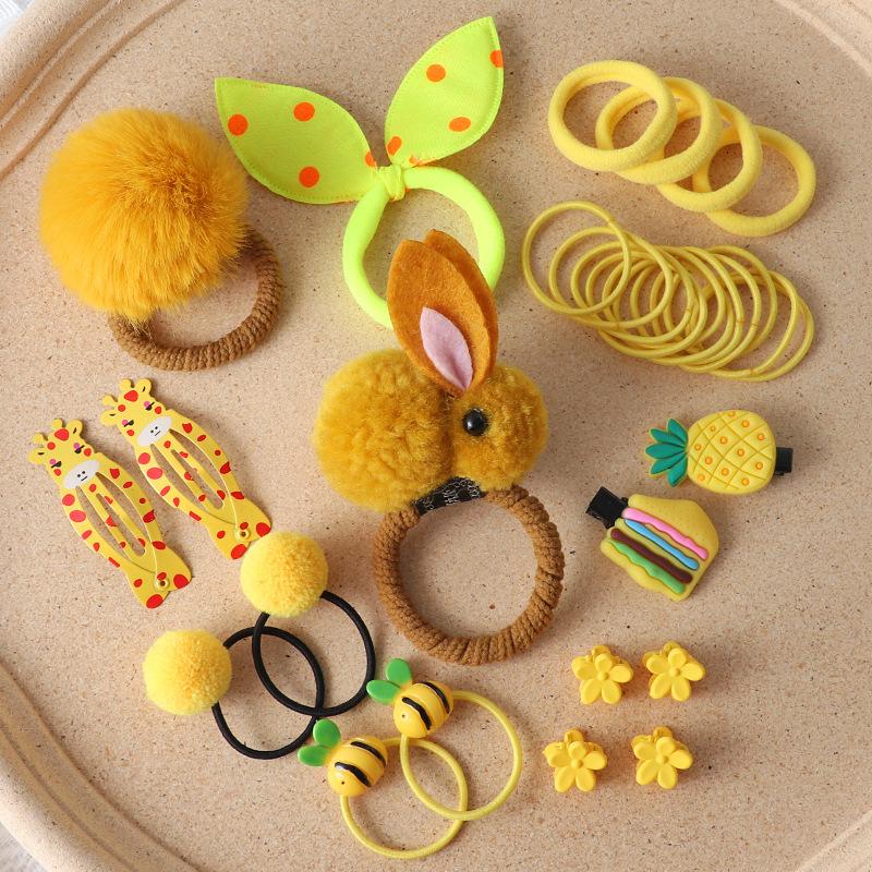 30Pcs Children Hair Clip Hair Bands Set Girls Rabbit Headwear Rubber Band Elastic Hair Accessories Hair Band Hairpin Headdress