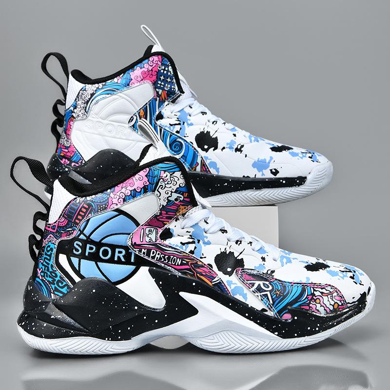 Spring new basketball shoes personalized painting inkjet leather sports shoes raw game shoes
