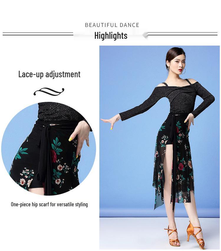 Huayu Dancewear Latin Half-Skirt Sexy Practice Mesh Scarf Skirt for Women