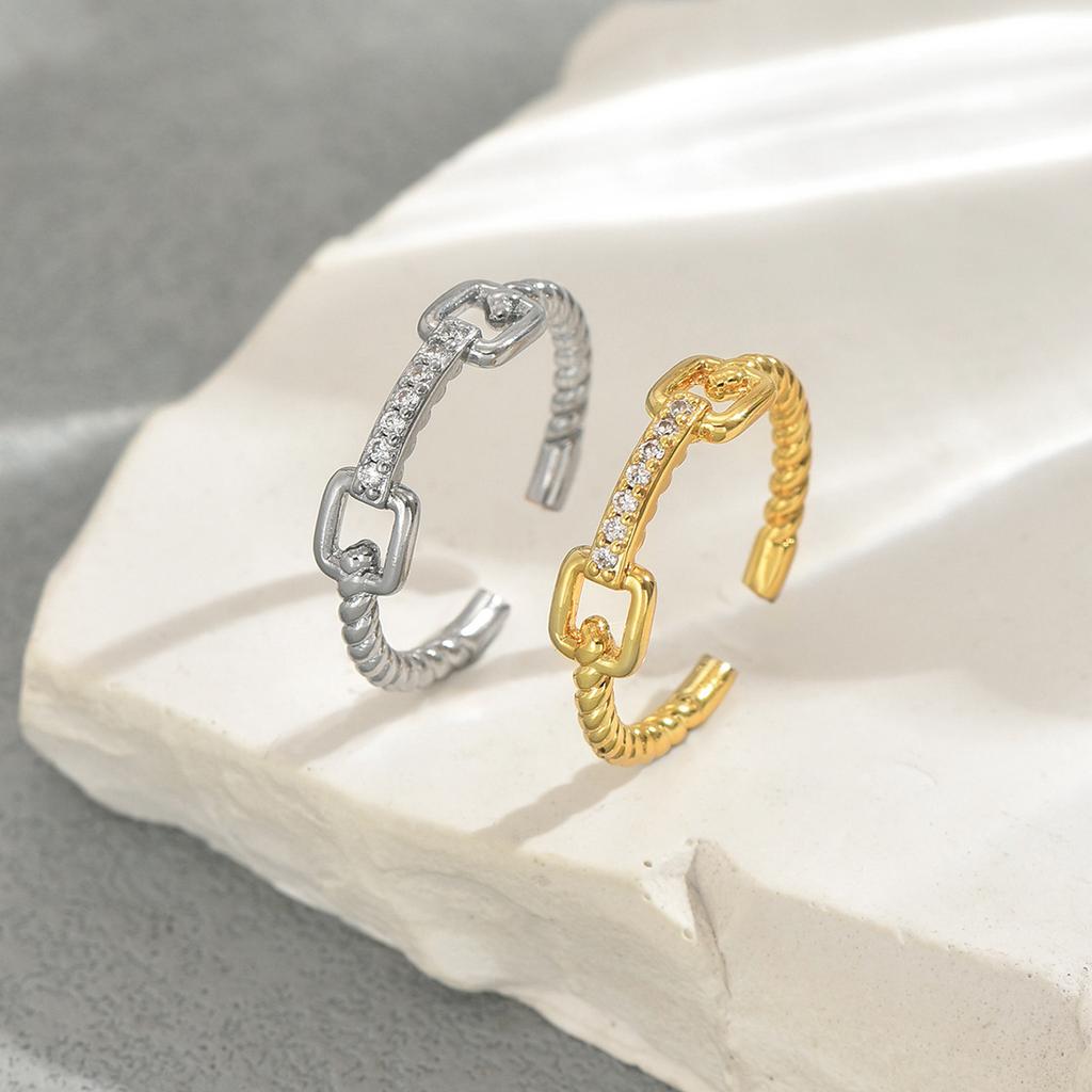 Women's Ring Geometric Lines Inlaid with Zircon Design Open Index Finger Ring Versatile Ring