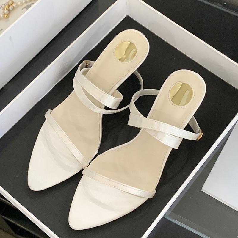 Summer White Sandal For Women 2025 Fashion Corss Ankle Buckle Strap Ladies Shoes Pointed Open Toe Thin Low Heels Sandalias