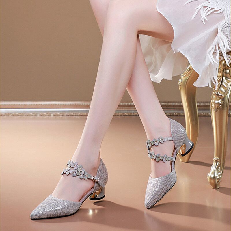 

Flowers Pointed Toe With Medium Heels Closed Sandals for Women Original Wholesale Comfort Summer 2025 Offers Trend Woman Shoes 41