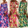 2025 Cross-Border Summer New European and American Bohemian Vacation Style Off-Shoulder Flared Dress Sexy Printed Dress
