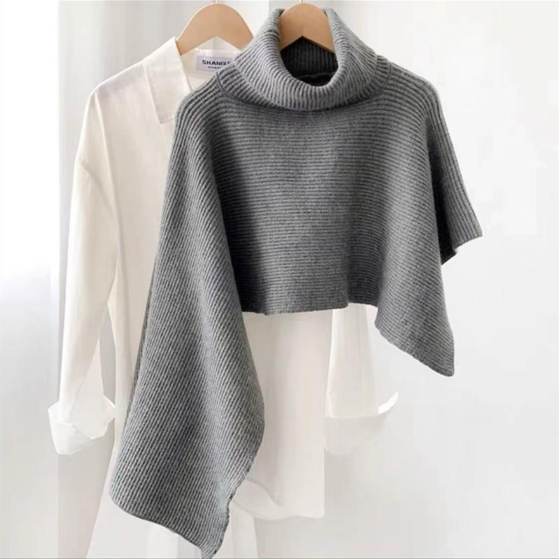 Womens Oversized Knit Cape Sweater Shawl High Neck Warm Thick Winter Cardigan Street Style
