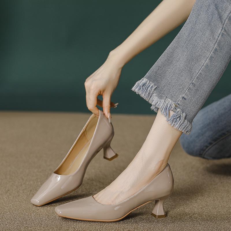 High Heels Women's Thin Heels Black Temperament Professional Women's Shoes 2025 New Small Fresh Fruit Green Square Head French Single Shoes
