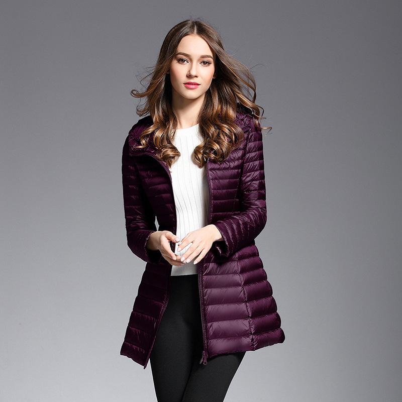 Winter new women's down jacket women's medium and long hooded light and thin slim large size mother outfit trendy