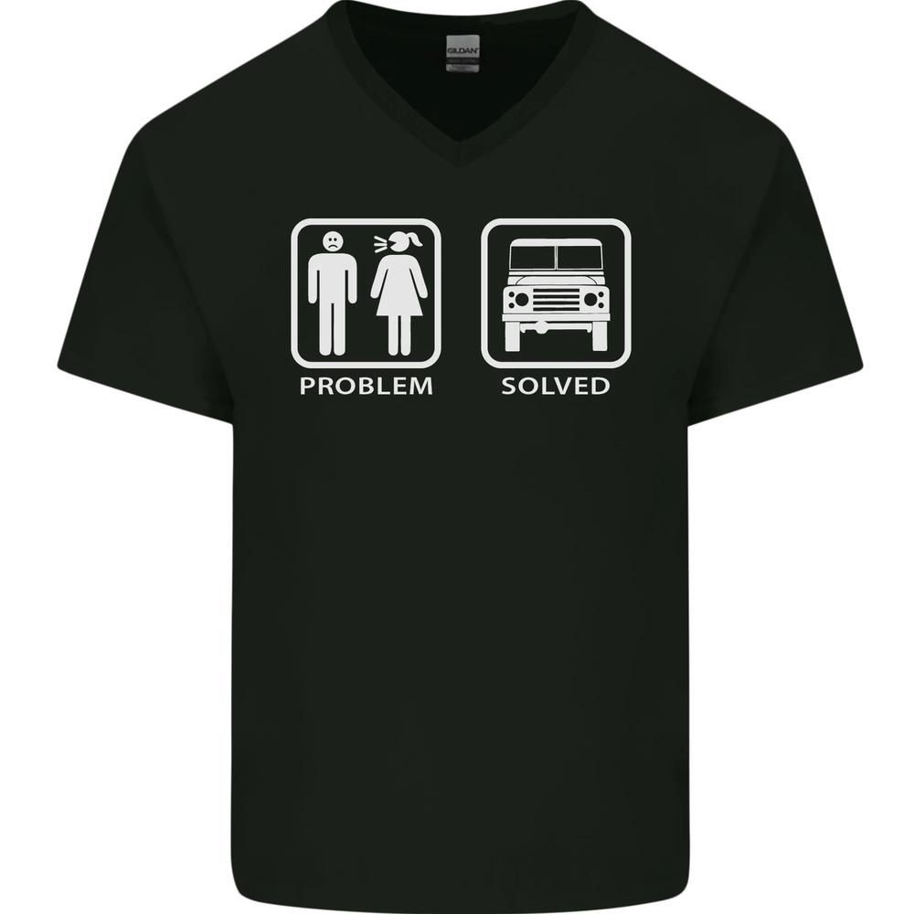 4x4 Problem Solved Off Roading Road Mens VNeck Cotton T-shirt XL