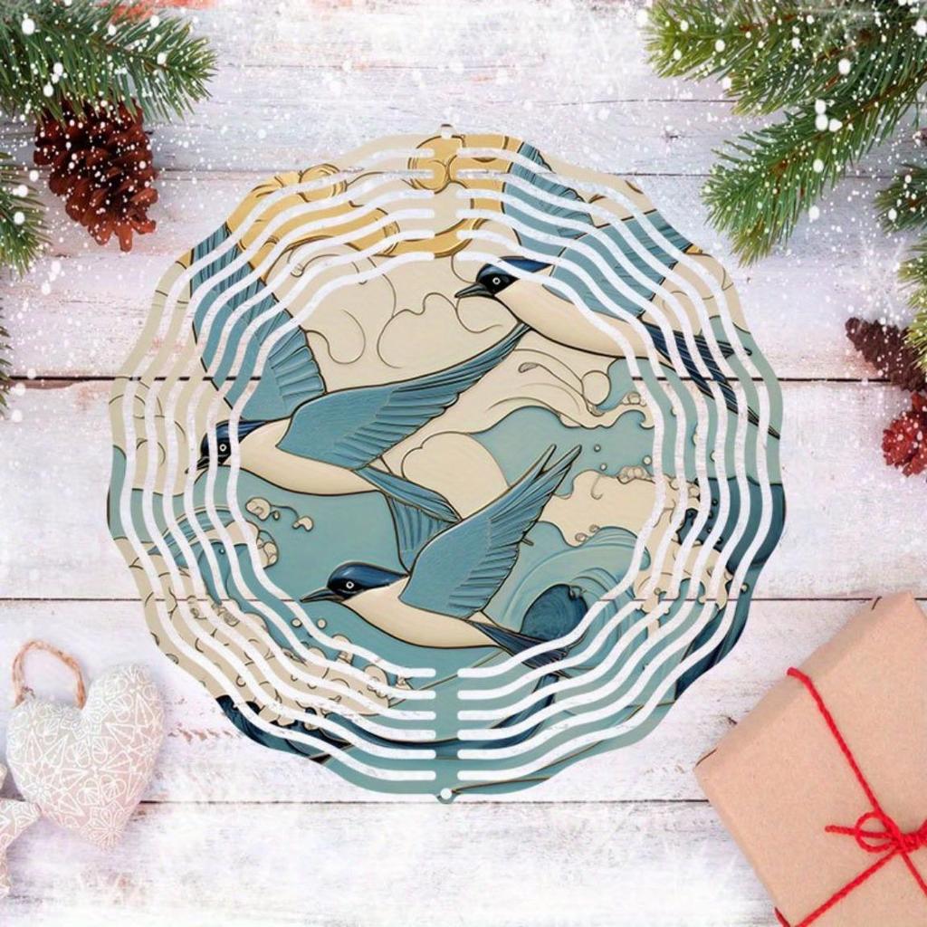 Blue Swallow 3D Visual Hanging Wind Chime Metal Bird Deterrent Outdoor Garden Decor with Mirror Reflection for Wedding Patio Yard