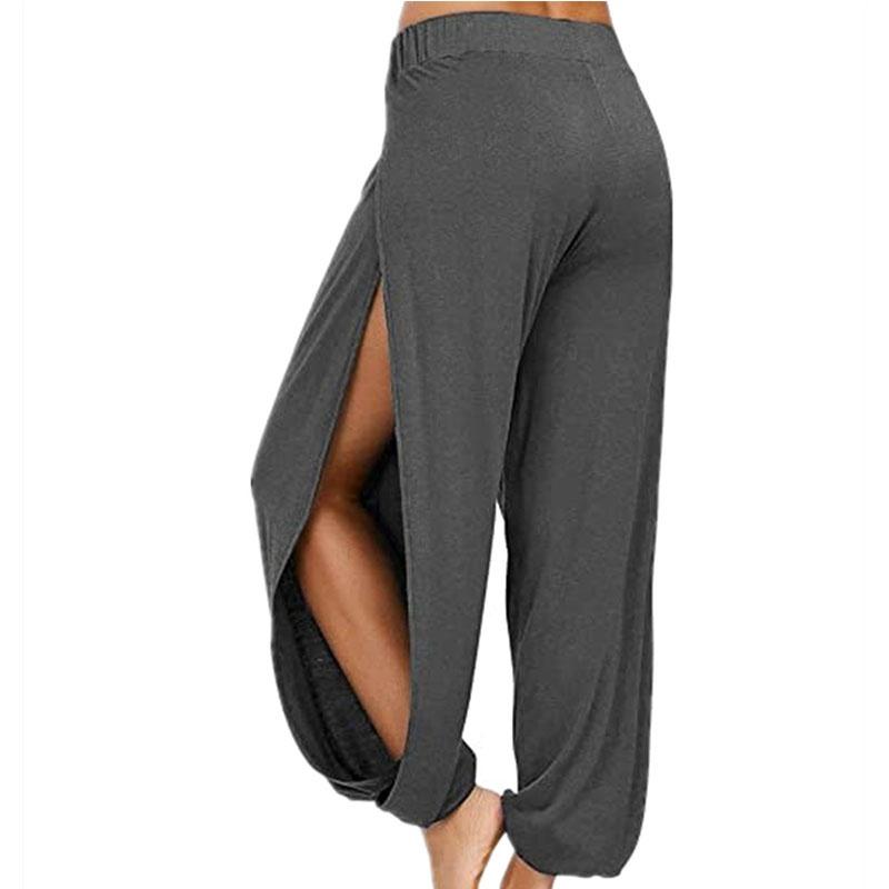 Damenmode-Haremshose, seitlich geteilt, Jogging, Hippie, Yoga, Strand, einfarbig, Sporthose