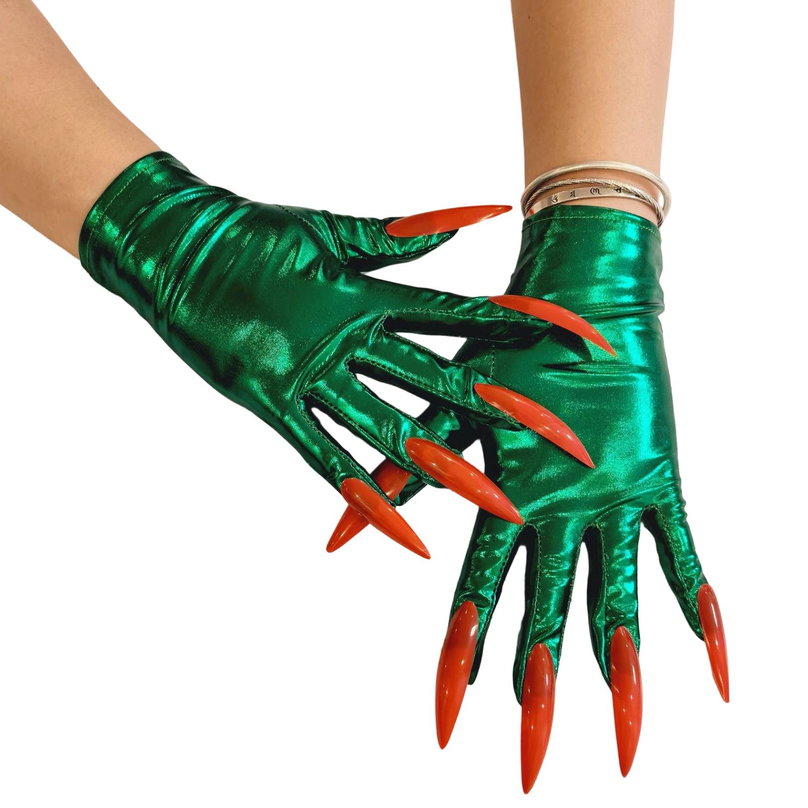 

Halloween Cosplay Accessory Long Fingernails Stage Gloves Breathable Fabric For Dance Magics Shows And Themed Costume Parties зелений