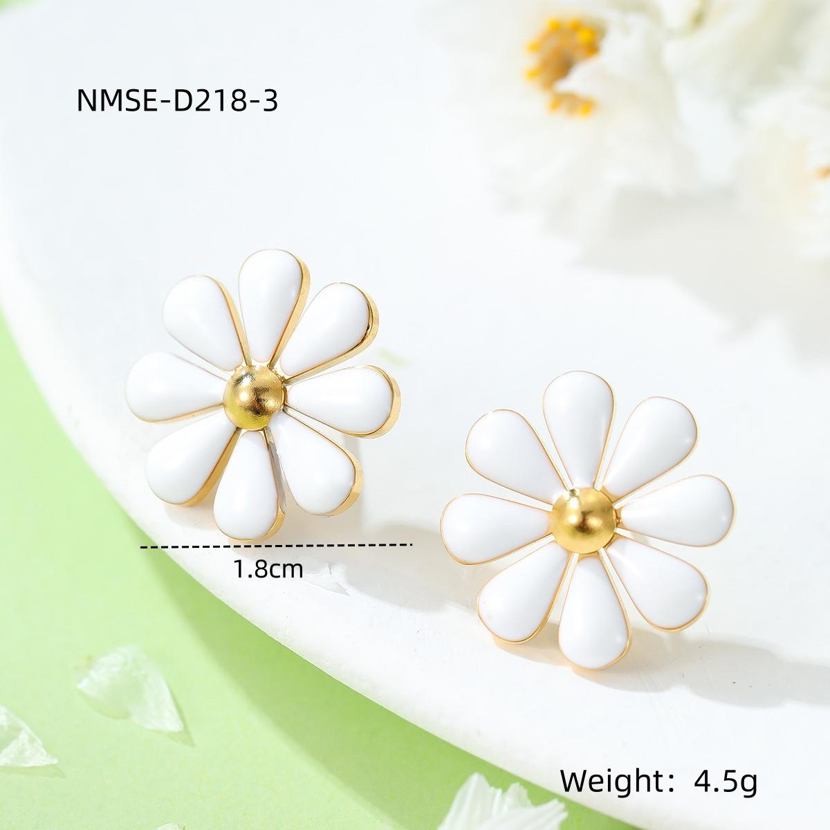 GEMCHIC Women s Fresh Daisy Drop Oil Titanium Steel Earrings Stainless Steel Bracelet Set Summer Fashion