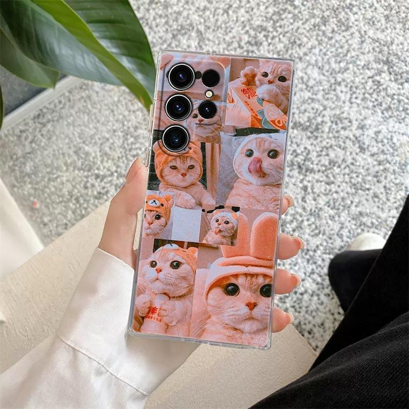 Funny Cartoon Cat Phone Case S25Ultra For Samsung Galaxy S25 S24 S23 S21 Ultra S20 FE S22 Plus A35 A55 S24FE 5G Case Clear Cover