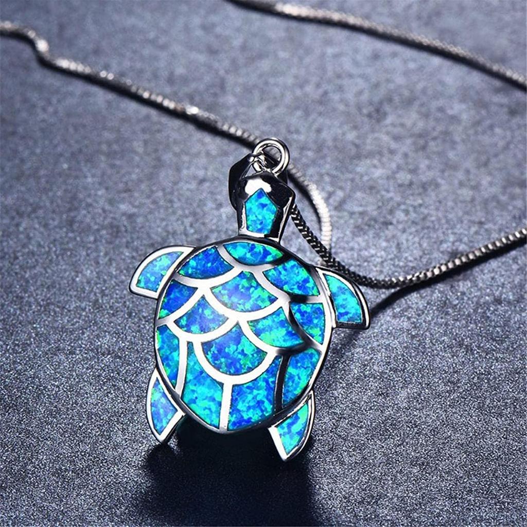 Bohemia Cute Turtle Pendant Necklace For Women Inlay White Imitation Opal Necklace Wedding Party Jewelry Christmas Gifts for Her