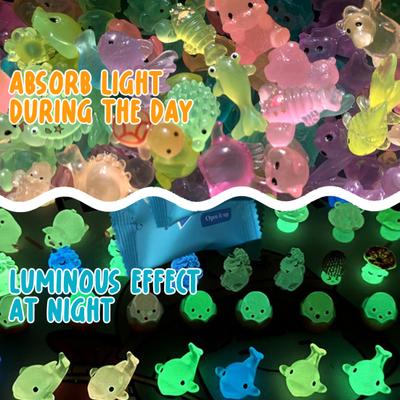 50Pcs Glow-in-the-Dark Animal Blind Bags Mini Resin Figurines Turtle Rabbit Duck Luminous Micro Landscape Decorations for DIY Crafts & Home Decor