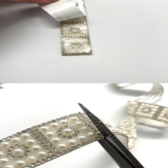 Faux Pearl Rhinestone Ribbon 1 Yard Self Adhesive Decorative Strip Elegant White Faux Pearl Accent Strip for Clothing Shoes Phone DIY Crafts