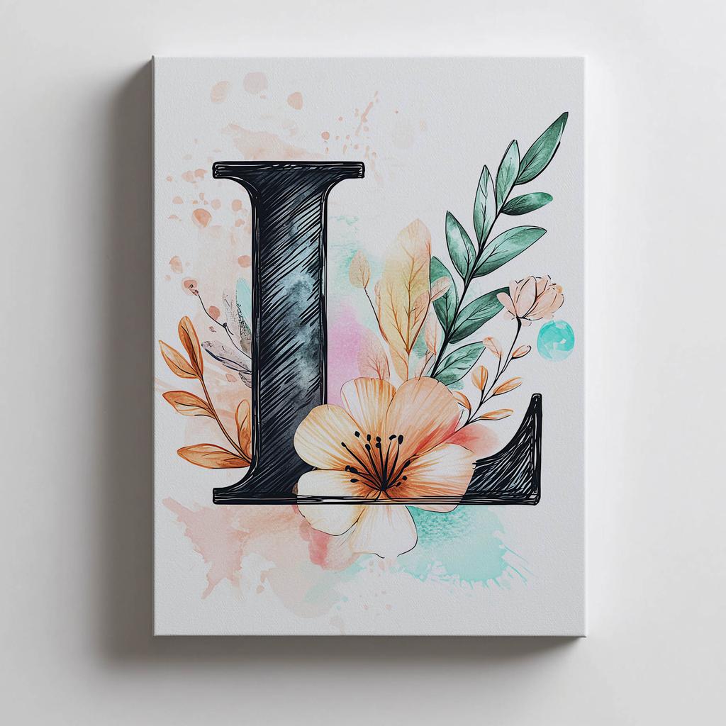 Plakat Litera "L" W Kwiatowej Kompozycji Plakat Litera "L" W Kwiatowej Kompozycji, 30X40 Cm, Rama Drewniana Ciemny Brąz, Papier Matowy 230 Gsm