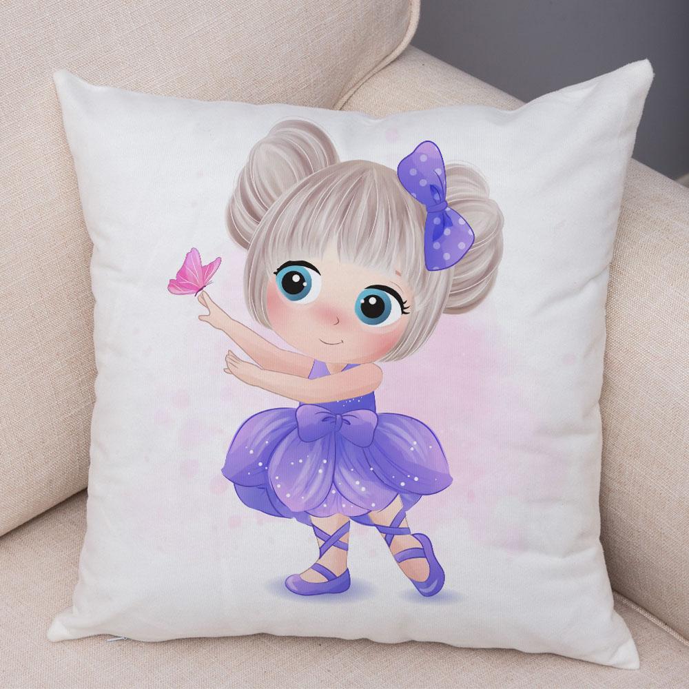 Lovely Girl and Cat Pillowcase Decor Cute Cartoon Child Cushion Cover Pillow Case for Children Room Sofa Home Car 45x45cm
