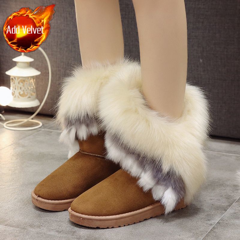 

Winter Round Toe Plush Mid Calf Furry Snow Boots for Women High Quality Hot Woman Shoes Non Slip Lamb 2025 New in Y2k Footwear 40