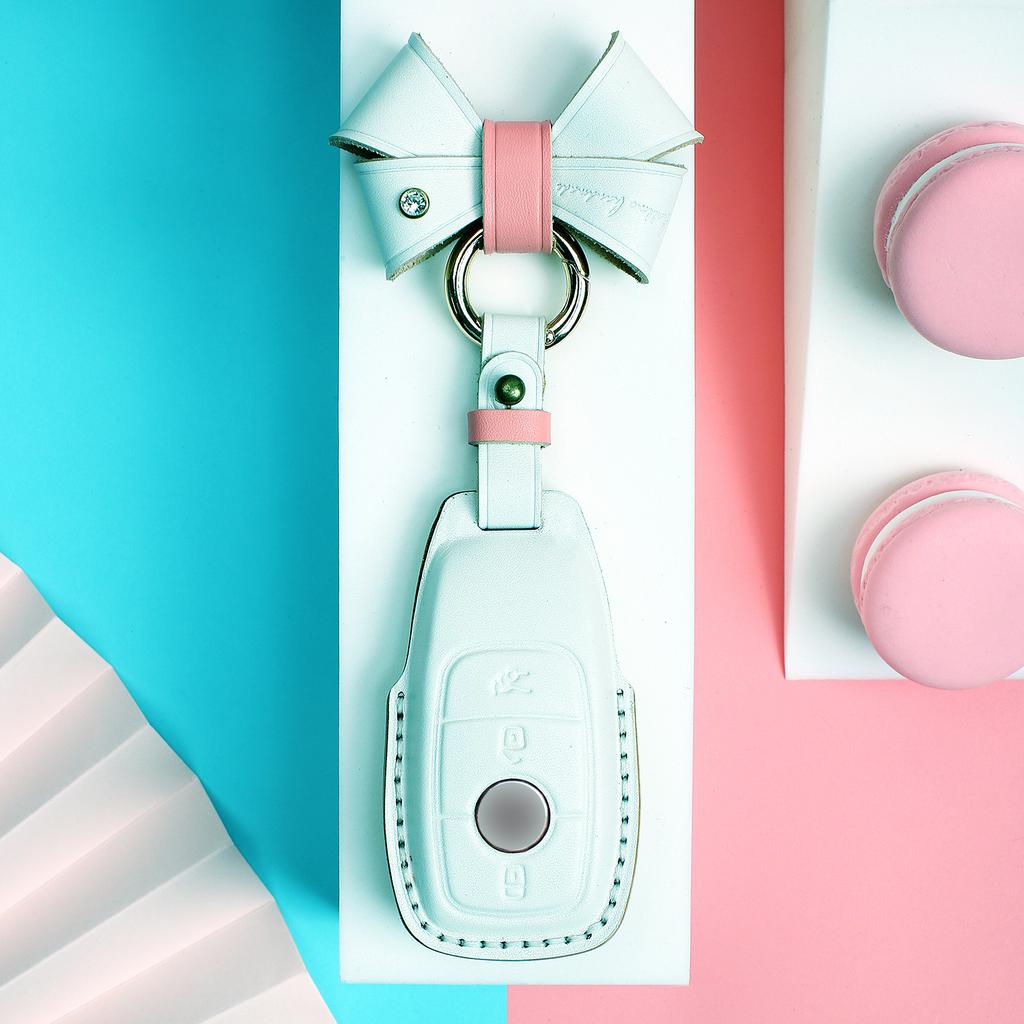 Suitable for Mercedes-Benz key cover hot pressing molding, purely handmade leather 3D Macaron women's car key cover