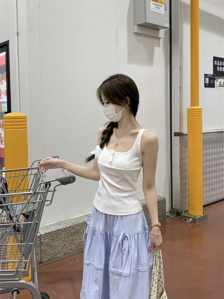 Summer Korean Style Slim Fit Square Neck Cotton Vest Top