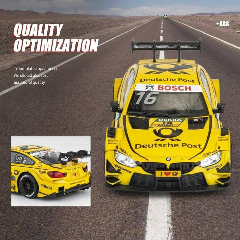 Simulation 1/43 Scale BMW M4 DTM Racing Car Model with Acrylic Display Box Collection Home Decor Diecast Miniature Voiture Hobby