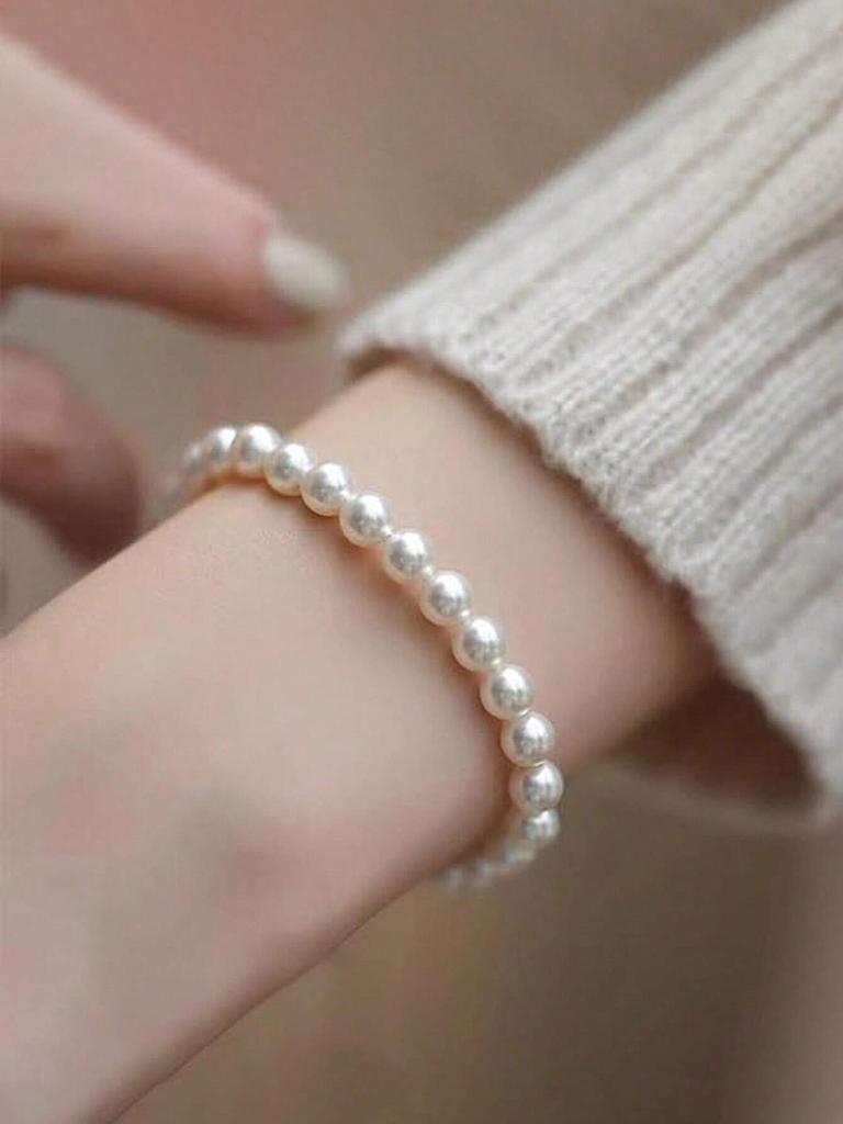 Set de 2 pulseras de perlas artificiales, Delicados brazaletes elásticos de cuentas, Brazaletes de perlas boho apilables para mujeres, Regalos de joyería para damas de honor