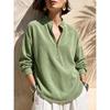 Women S Solid Stand Collar Long Sleeve Loose Corduroy Top