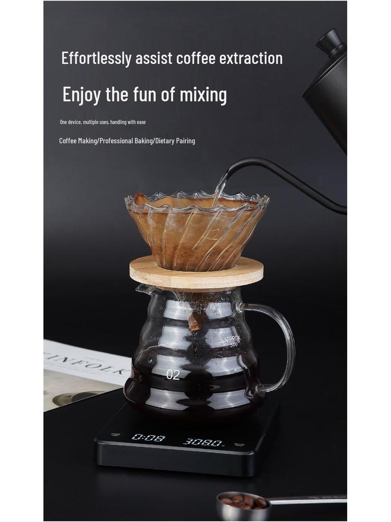 Smart Rechargeable Coffee Scale: 3kg Capacity, Accurate To 0.1g, Fast Charging, Timer-Enabled for Home and Kitchen Use.