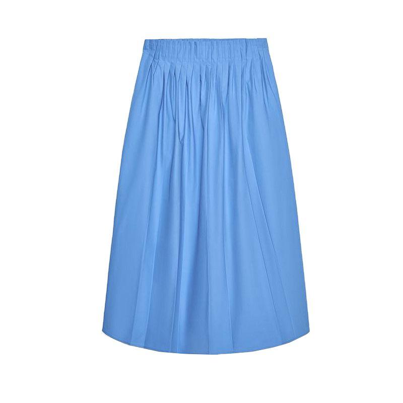 

Spring and Summer New Women s Clothing Cotton High Waist A- line Hem Poplin Elegant Midi Skirt Skirt 2731101 Medium Blue L