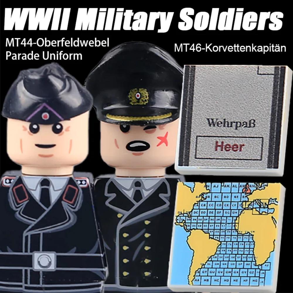 MOC WW2 Německé Vojenské Vojáky Figurky Stavební Bloky Důstojník Armáda Pěchota Čepice Mapa Potištěné Dlaždice Cihly Hračky Kluci Dárek