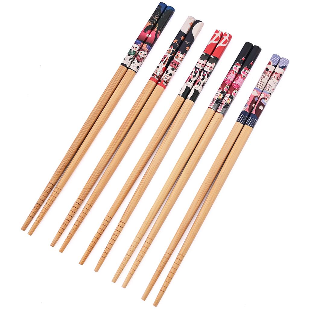 5pairs Chinese Style Chopsticks Bamboo Anti Slip Sushi Chopsticks Household Restaurant Bamboo Chopsticks