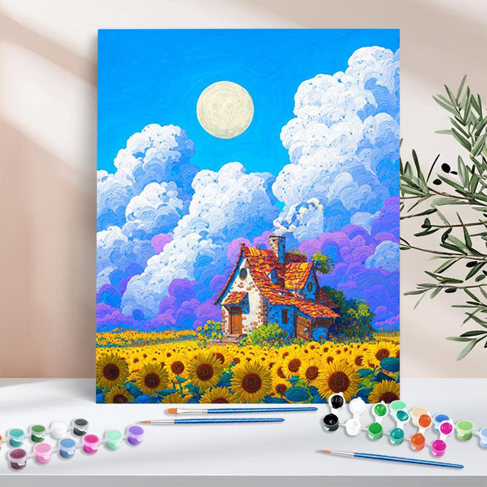 1pc Painting By Numbers Clear Sky Cabin Acrylic Paint Paintings Digital Painting Beginner Kit Decor For Home 40x50cm/16x20inch Without Frame