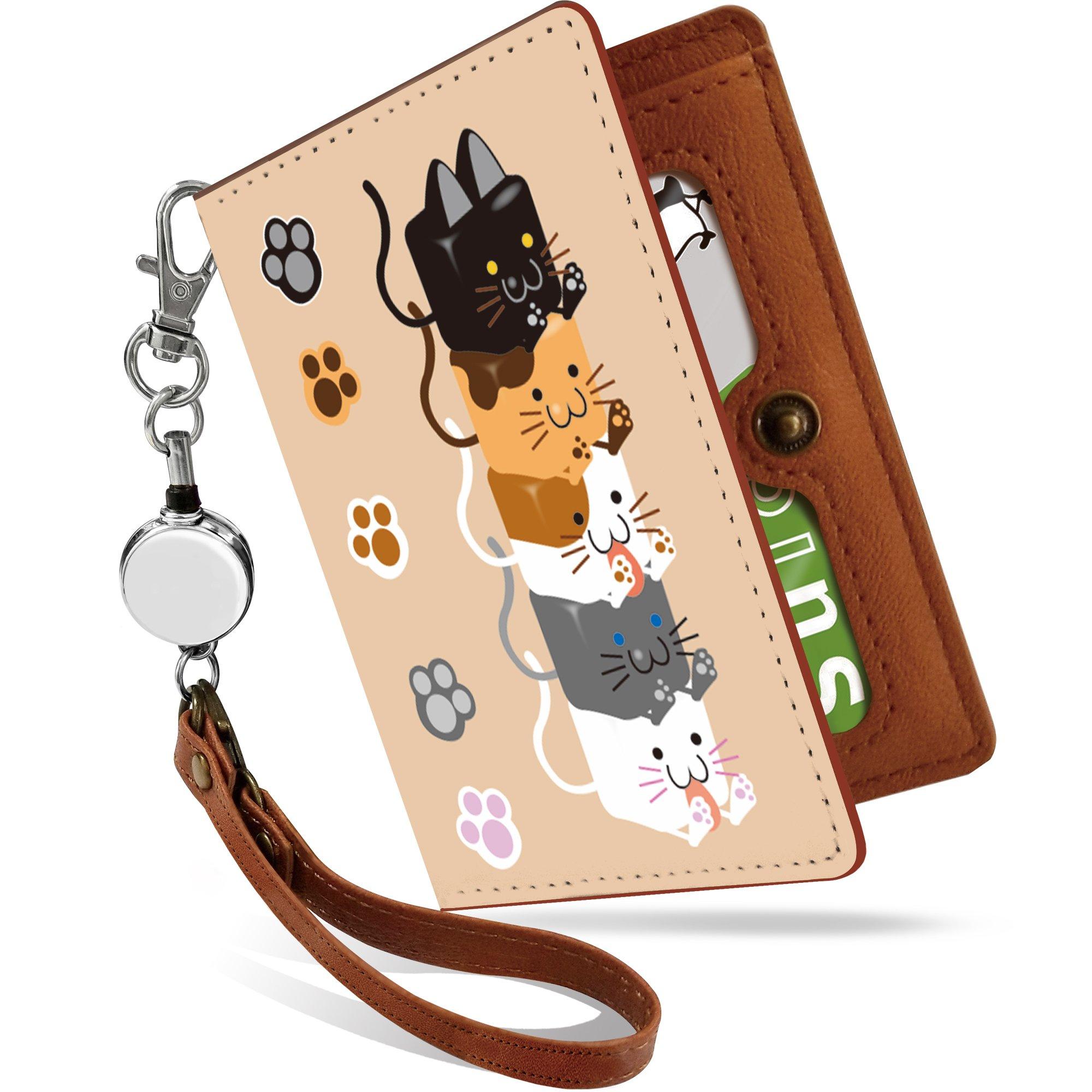 

[Pretimo] Bifold IC Card Case for Men and Women, Perfect for Commuting and School, Character Illustrations, Hidden Animal Print, Reel-Mounted Pass