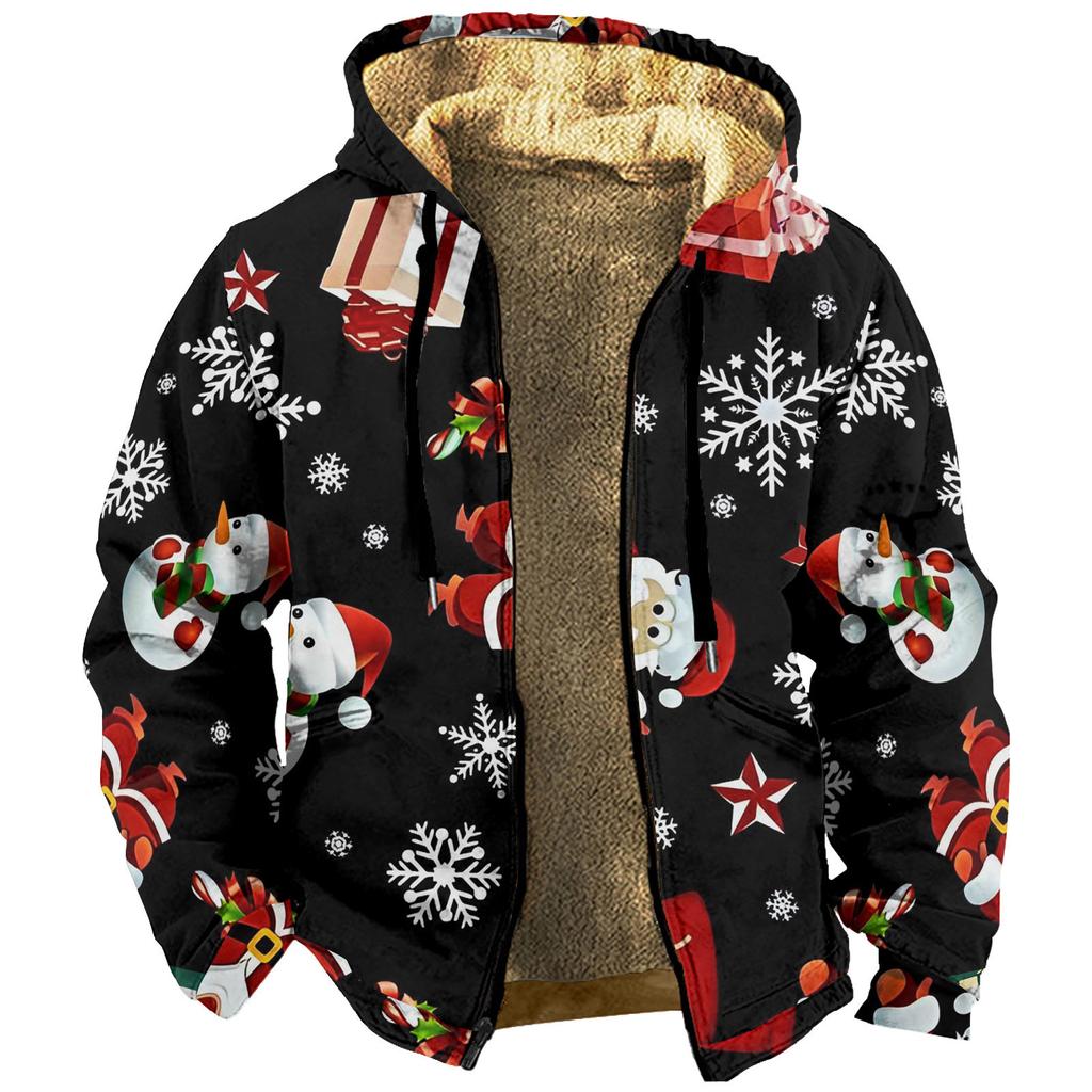 Geacă de Bărbați cu Imprimeu de Crăciun Geacă de Bărbați de Primăvară Casual Trend cu Fermoar și Glugă