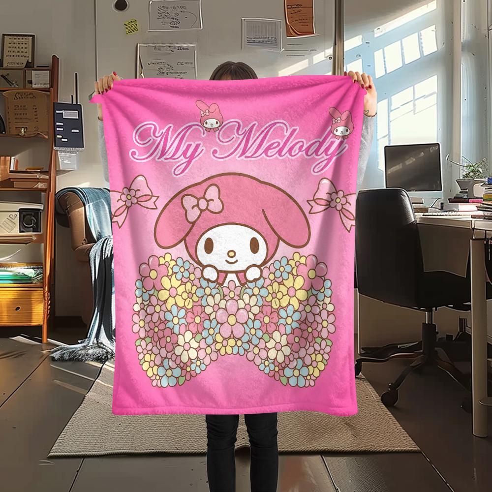 1PC My Melody Pink Print Flannel Blanket, High quality All Seasons, Home Decor, Warmth and Comfort, Perfect for Christmas Gifts