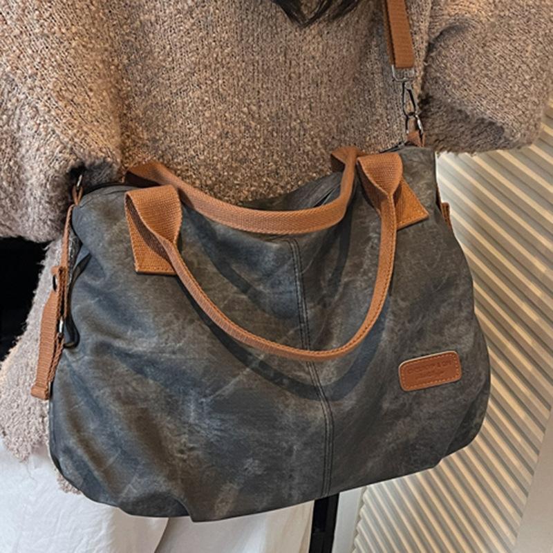 Large capacity retro tote bag 2025 new simple and fashionable women's shoulder messenger bag casual girl bag tide