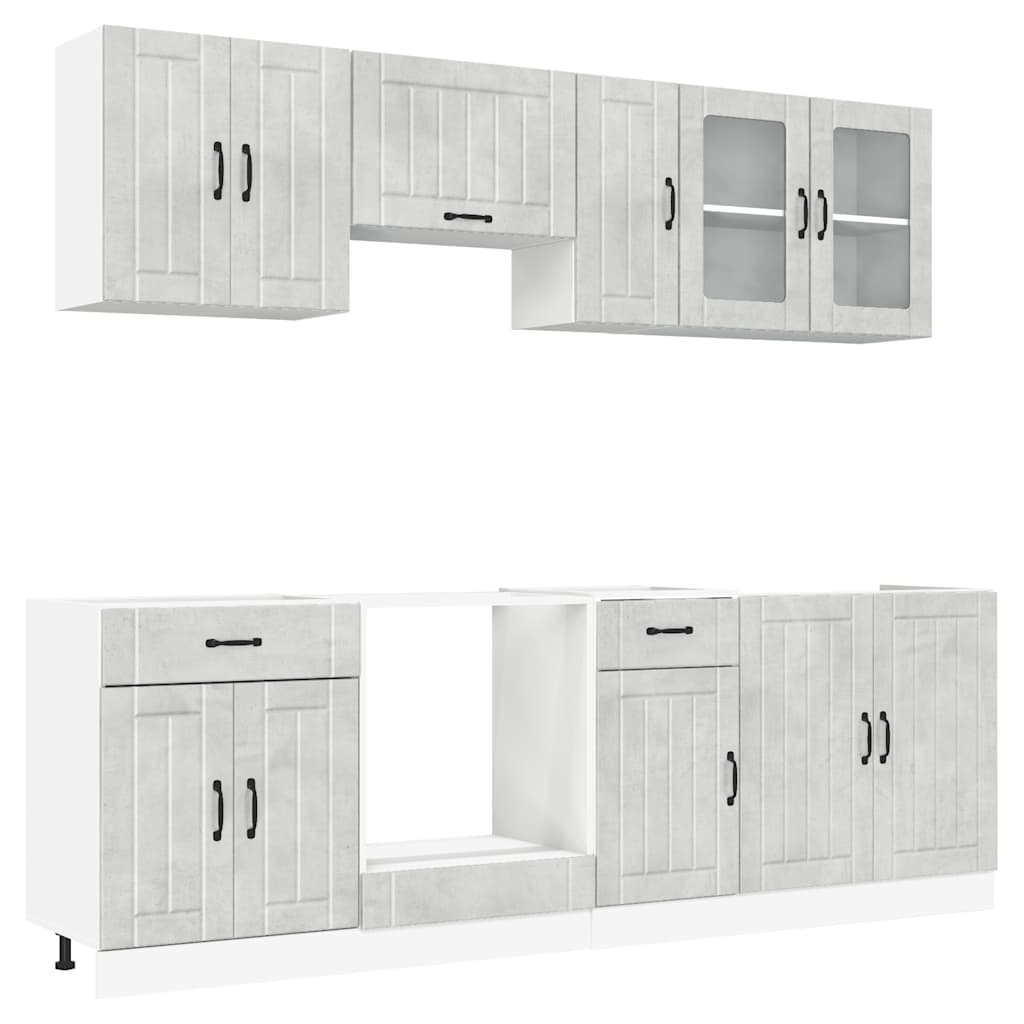 8 Piece Kitchen Cabinet Set Lucca Concrete Grey Wood Based Material