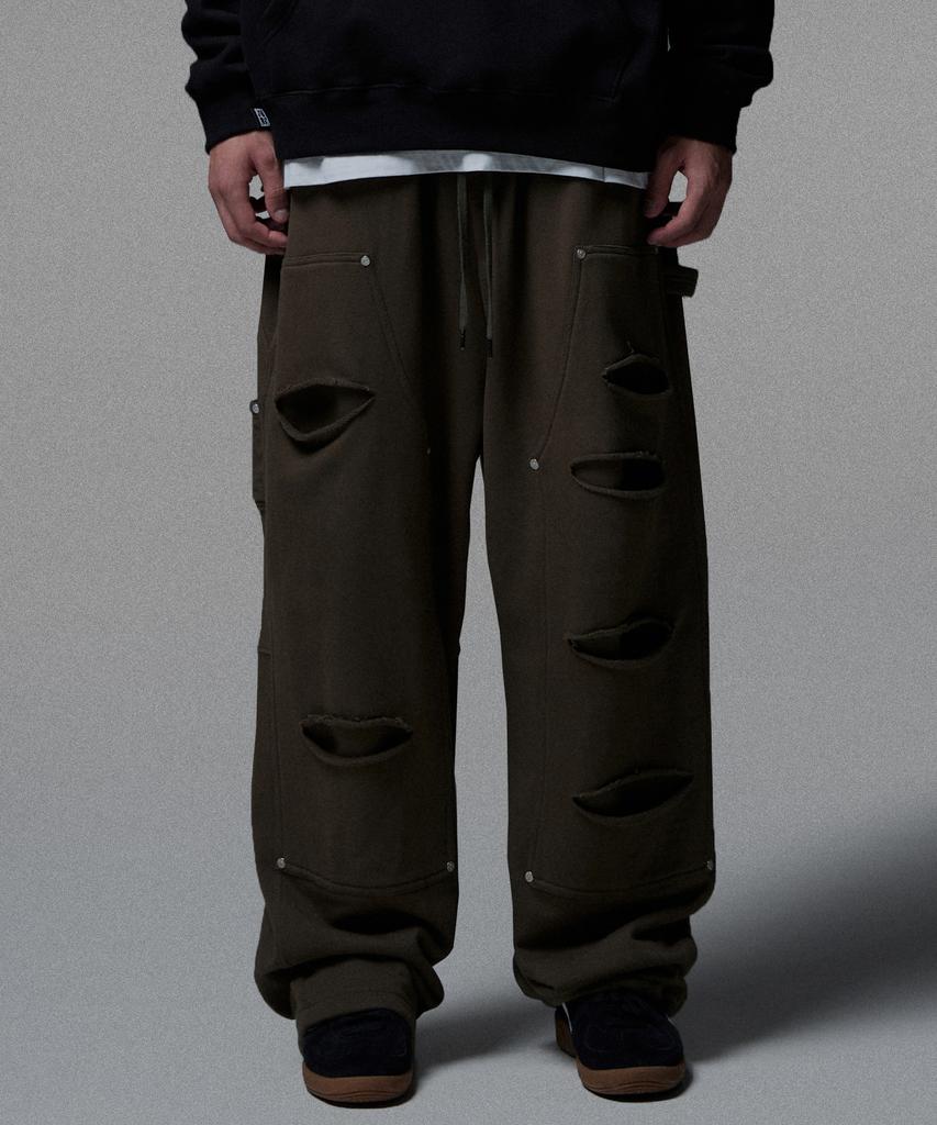 NOT4NERD Destoryed Double Knee Carpenter Sweat Pants - Khaki