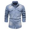 2022 Trendy Men's Casual Solid Color Non-Iron American Size Long-Sleeve Denim Shirt